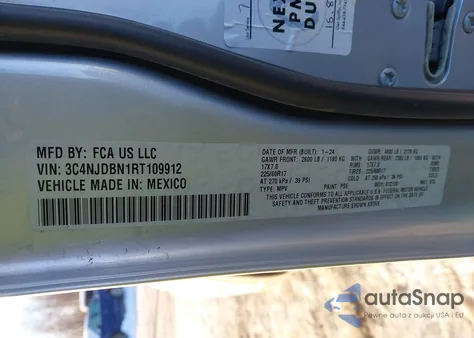 2024 Jeep Compass Latitude 4X4 из США, поврежденный, VIN 3C4NJDBN1RT109912